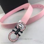 AAA Salvatoye Ferragamo 2.5cm Women's Pink Leather Belt - SS Double Gancini Buckle 
